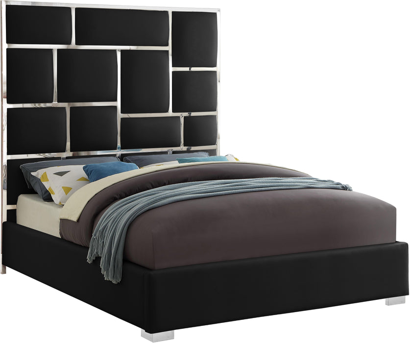 Milan Black Faux Leather Queen Bed - Bargain Furniture (Detroit, MI)