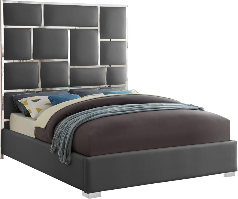 Milan Grey Faux Leather Queen Bed - Bargain Furniture (Detroit, MI)