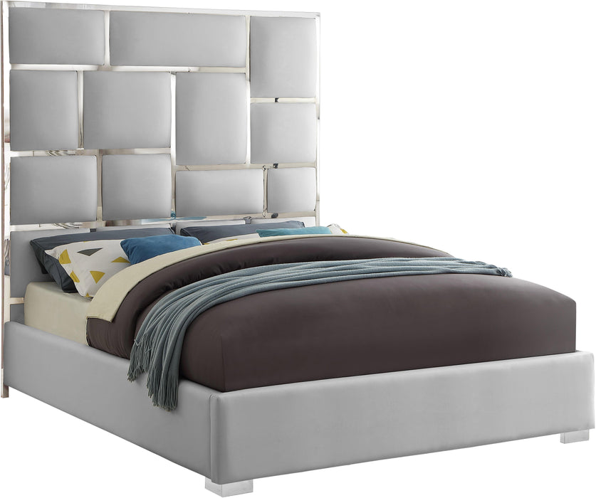 Milan White Faux Leather Queen Bed - Bargain Furniture (Detroit, MI)