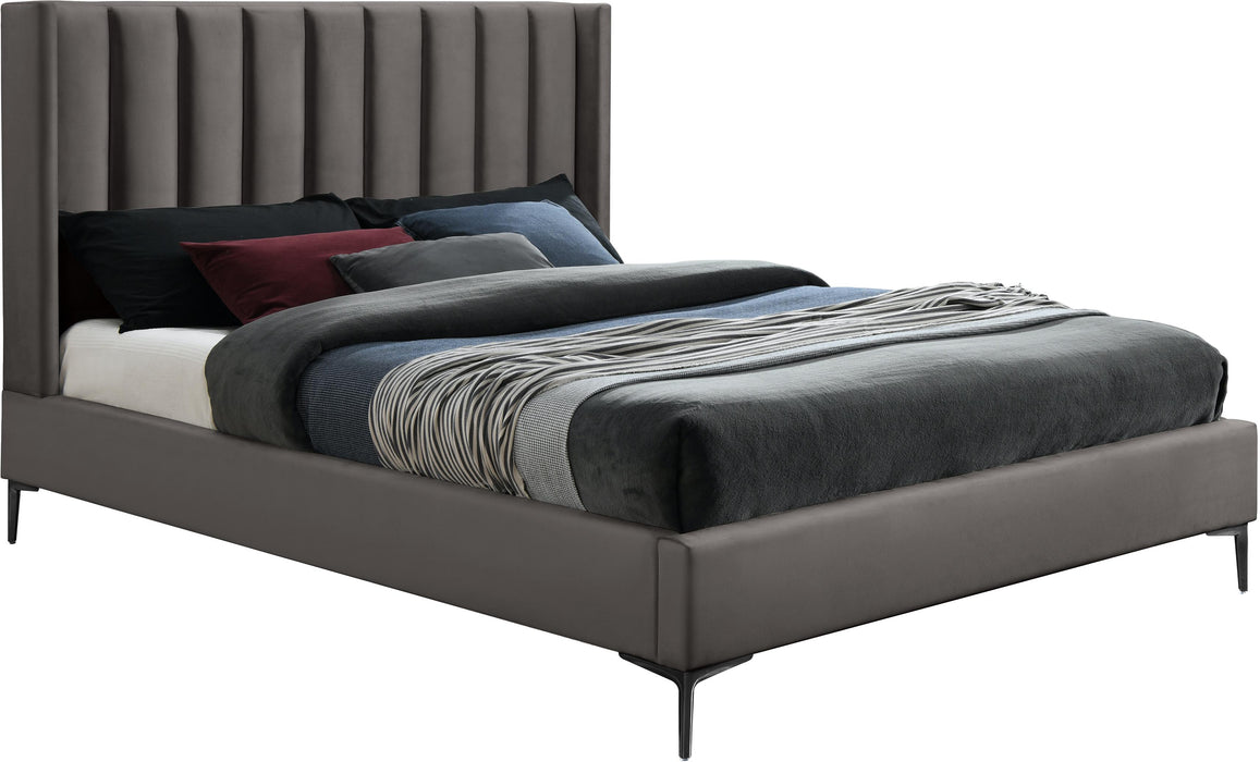 Nadia Grey Velvet King Bed - Bargain Furniture (Detroit, MI)