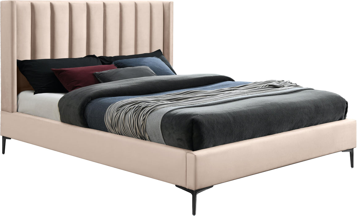 Nadia Pink Velvet Queen Bed - Bargain Furniture (Detroit, MI)