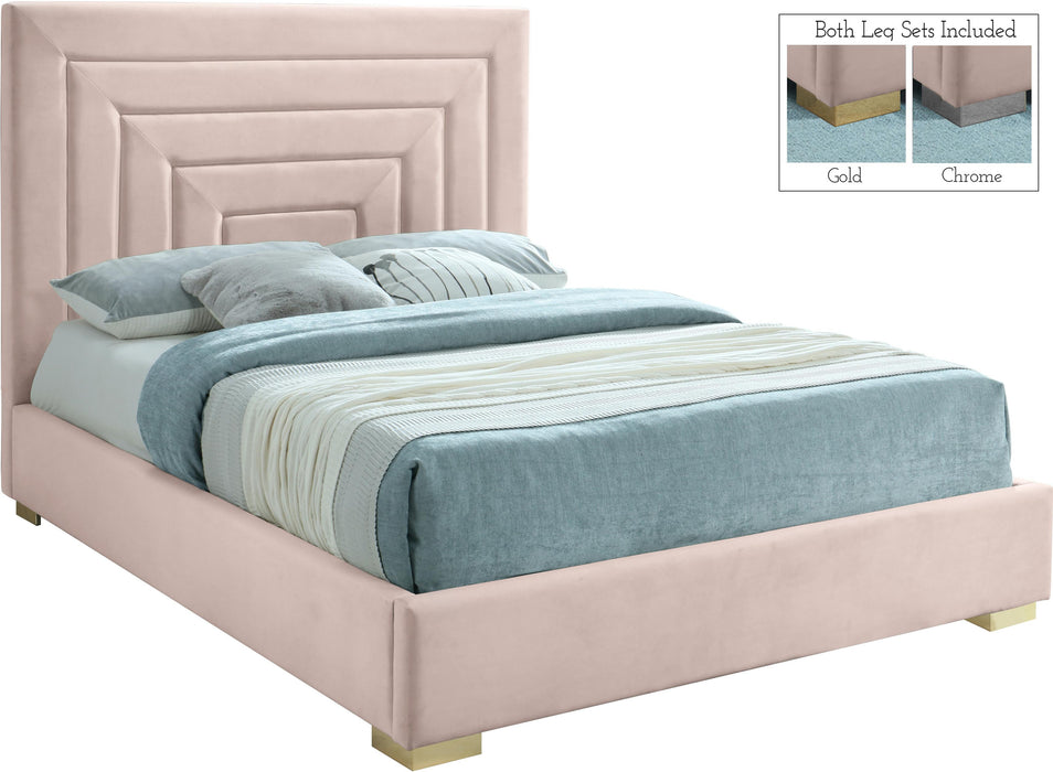 Nora Pink Velvet King Bed - Bargain Furniture (Detroit, MI)
