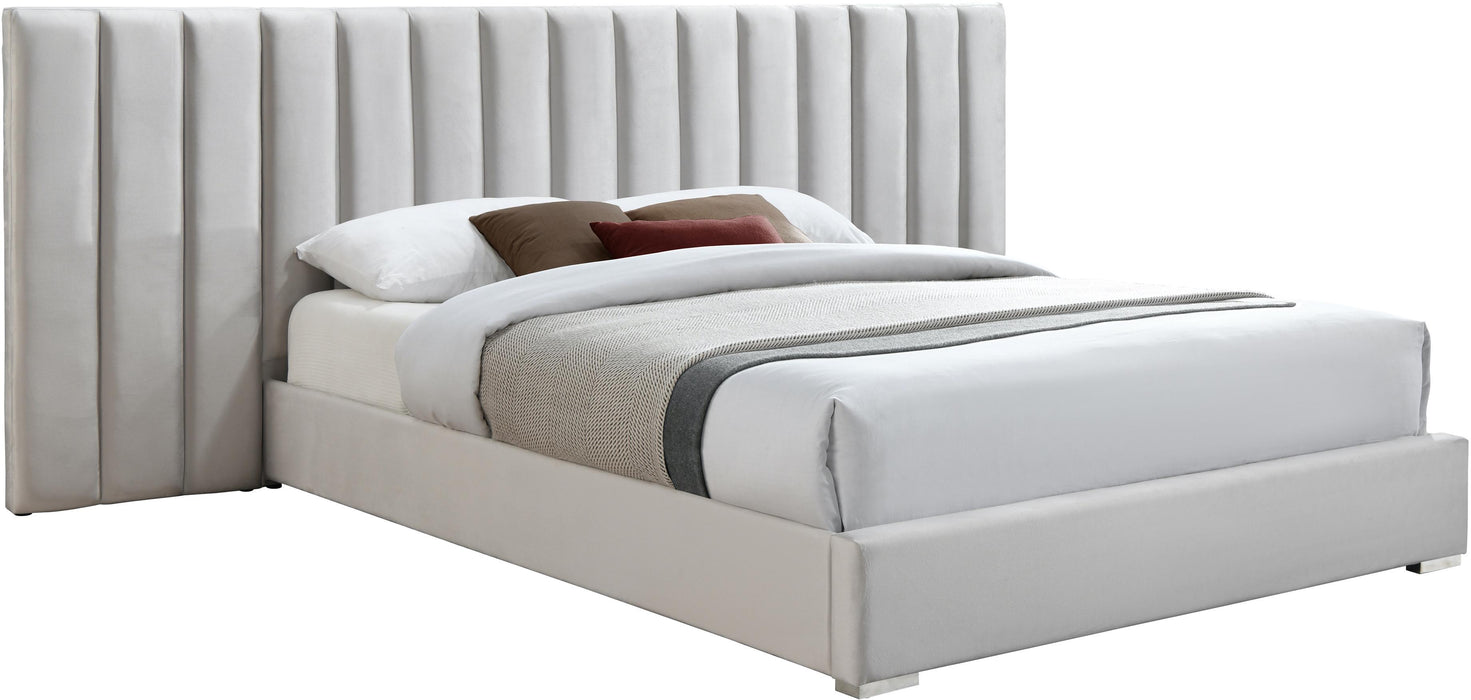 Pablo Cream Velvet Queen Bed - Bargain Furniture (Detroit, MI)