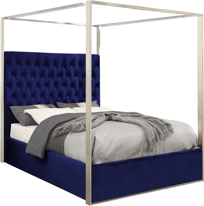 Porter Navy Velvet Queen Bed - Bargain Furniture (Detroit, MI)