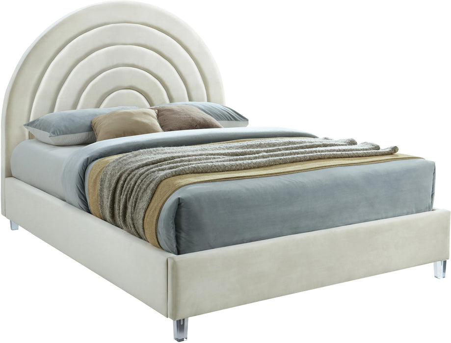 Rainbow Cream Velvet Queen Bed - Bargain Furniture (Detroit, MI)