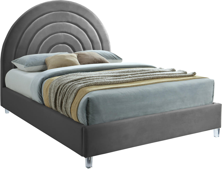 Rainbow Grey Velvet Queen Bed - Bargain Furniture (Detroit, MI)