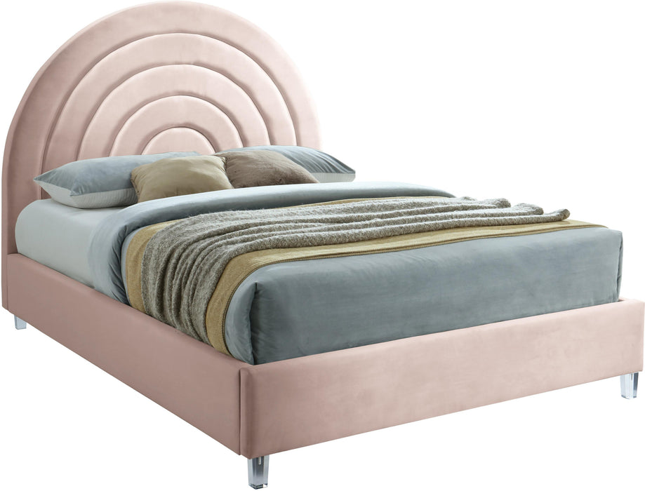 Rainbow Pink Velvet King Bed - Bargain Furniture (Detroit, MI)