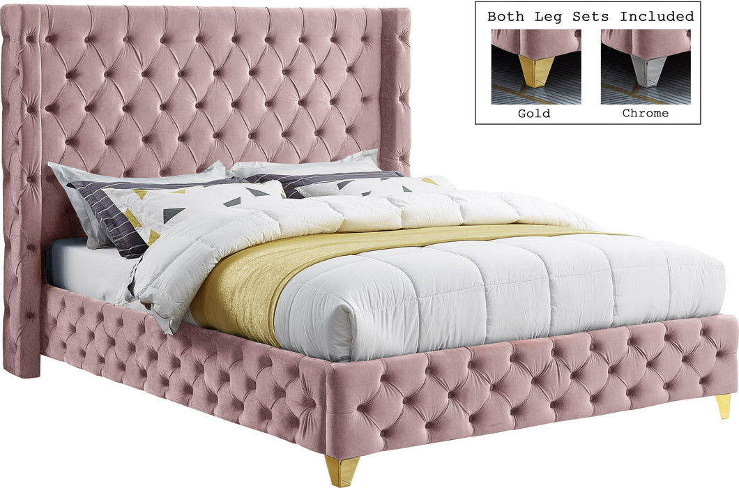 Savan Pink Velvet Full Bed - Bargain Furniture (Detroit, MI)