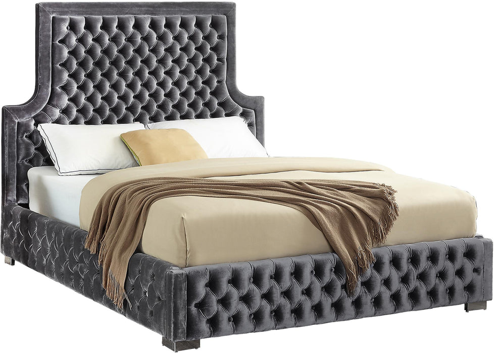 Sedona Grey Velvet Queen Bed - Bargain Furniture (Detroit, MI)