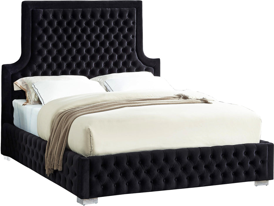 Sedona Black Velvet Queen Bed - Bargain Furniture (Detroit, MI)