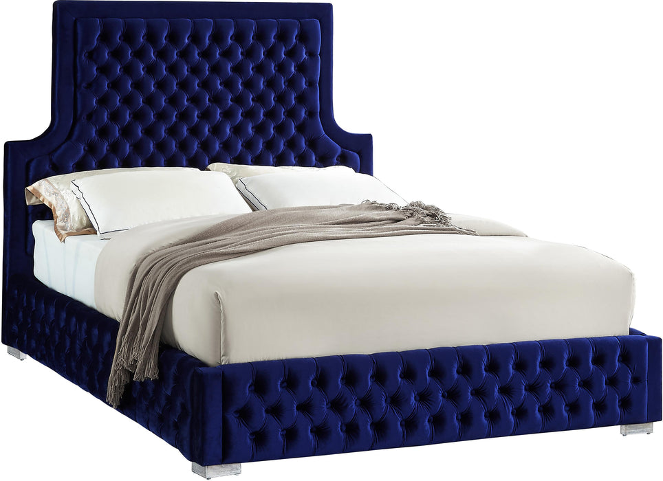 Sedona Navy Velvet Queen Bed - Bargain Furniture (Detroit, MI)