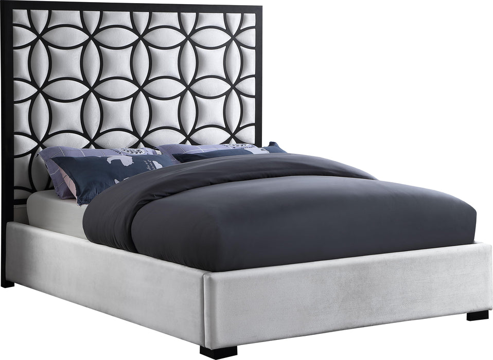 Taj White Velvet King Bed - Bargain Furniture (Detroit, MI)