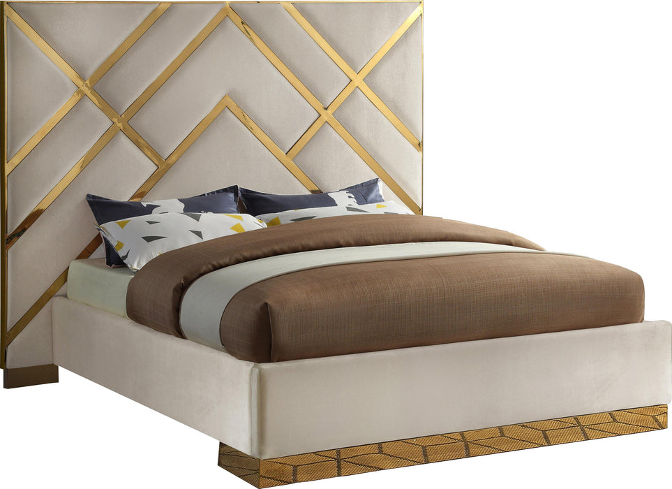 Vector Cream Velvet Queen Bed - Bargain Furniture (Detroit, MI)