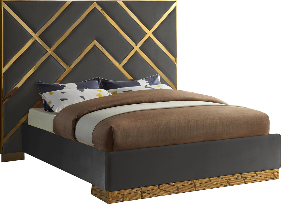 Vector Grey Velvet Queen Bed - Bargain Furniture (Detroit, MI)