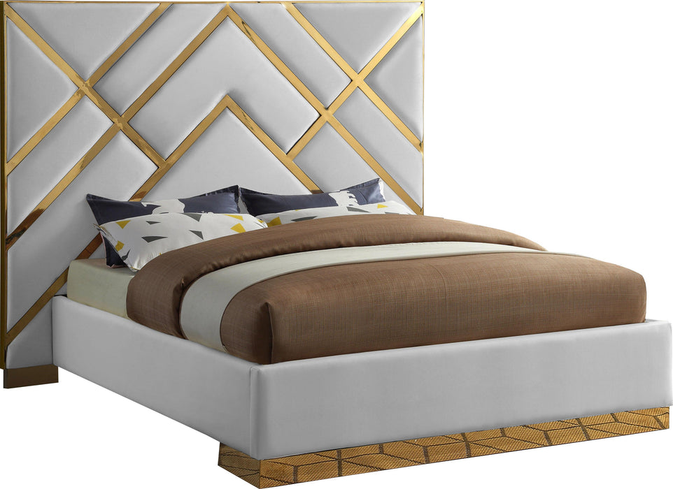 Vector White Faux Leather Queen Bed - Bargain Furniture (Detroit, MI)