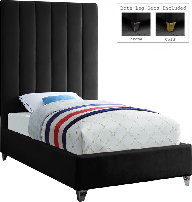 Via Black Velvet Twin Bed - Bargain Furniture (Detroit, MI)