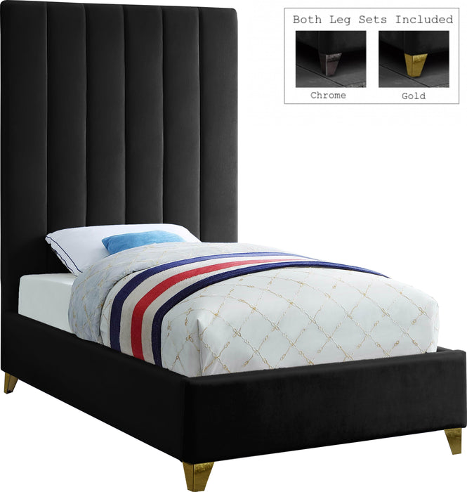 Via Black Velvet Twin Bed - Bargain Furniture (Detroit, MI)