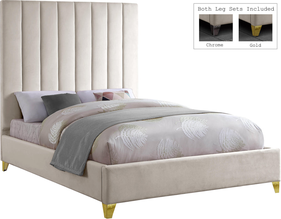 Via Cream Velvet Queen Bed - Bargain Furniture (Detroit, MI)