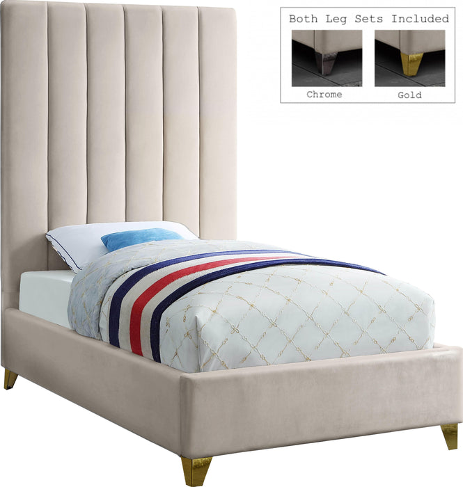 Via Cream Velvet Twin Bed - Bargain Furniture (Detroit, MI)