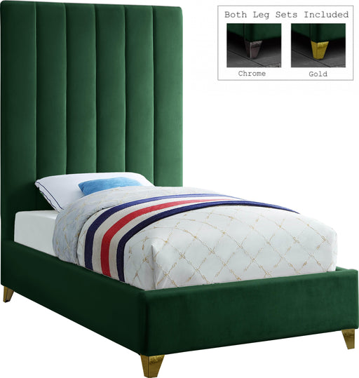Via Green Velvet Twin Bed - Bargain Furniture (Detroit, MI)
