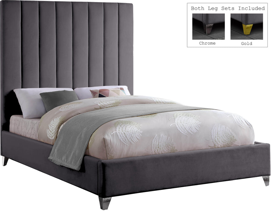 Via Grey Velvet King Bed - Bargain Furniture (Detroit, MI)