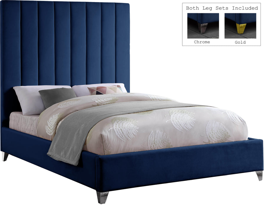 Via Navy Velvet Full Bed - Bargain Furniture (Detroit, MI)