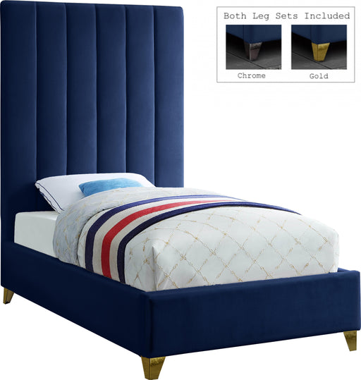 Via Navy Velvet Twin Bed - Bargain Furniture (Detroit, MI)