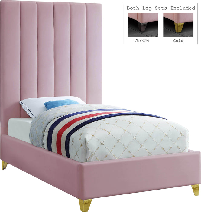 Via Pink Velvet Twin Bed - Bargain Furniture (Detroit, MI)