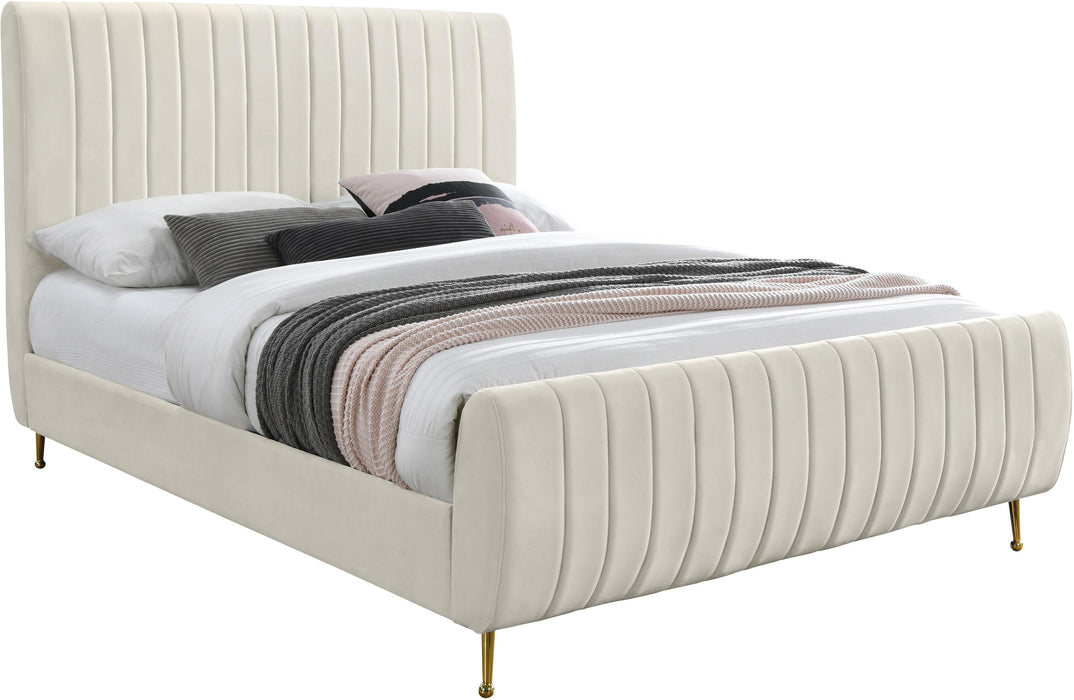 Zara Cream Velvet Queen Bed (3 Boxes) - Bargain Furniture (Detroit, MI)