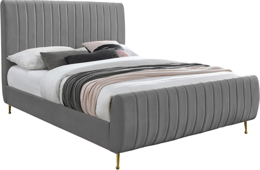 Zara Grey Velvet King Bed (3 Boxes) - Bargain Furniture (Detroit, MI)