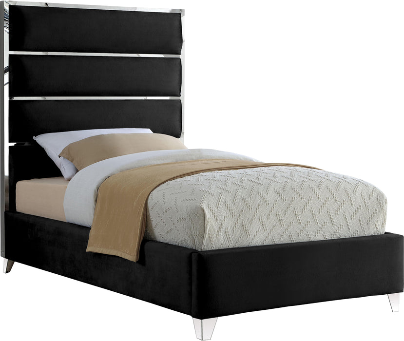 Zuma Black Velvet Twin Bed - Bargain Furniture (Detroit, MI)