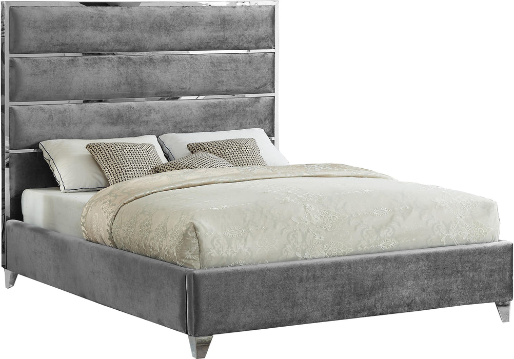Zuma Grey Velvet Queen Bed - Bargain Furniture (Detroit, MI)