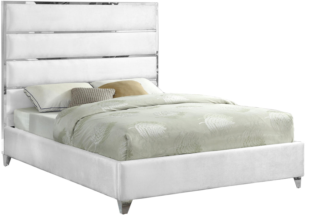 Zuma White Velvet King Bed - Bargain Furniture (Detroit, MI)