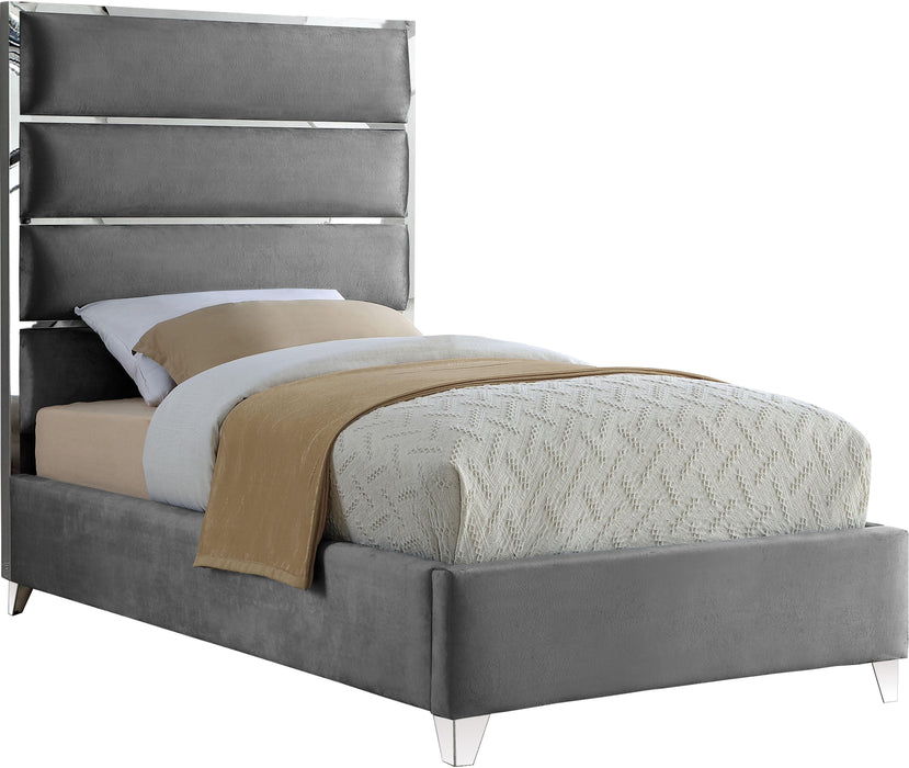 Zuma Grey Velvet Twin Bed - Bargain Furniture (Detroit, MI)