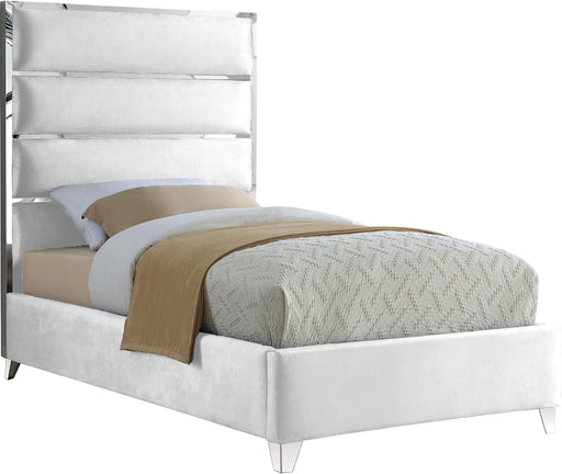 Zuma White Velvet Twin Bed - Bargain Furniture (Detroit, MI)