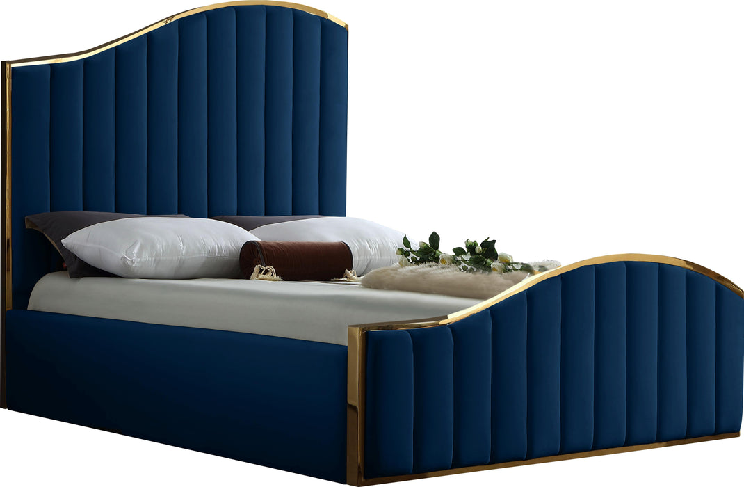 Jolie Navy Velvet Queen Bed (3 Boxes) - Bargain Furniture (Detroit, MI)