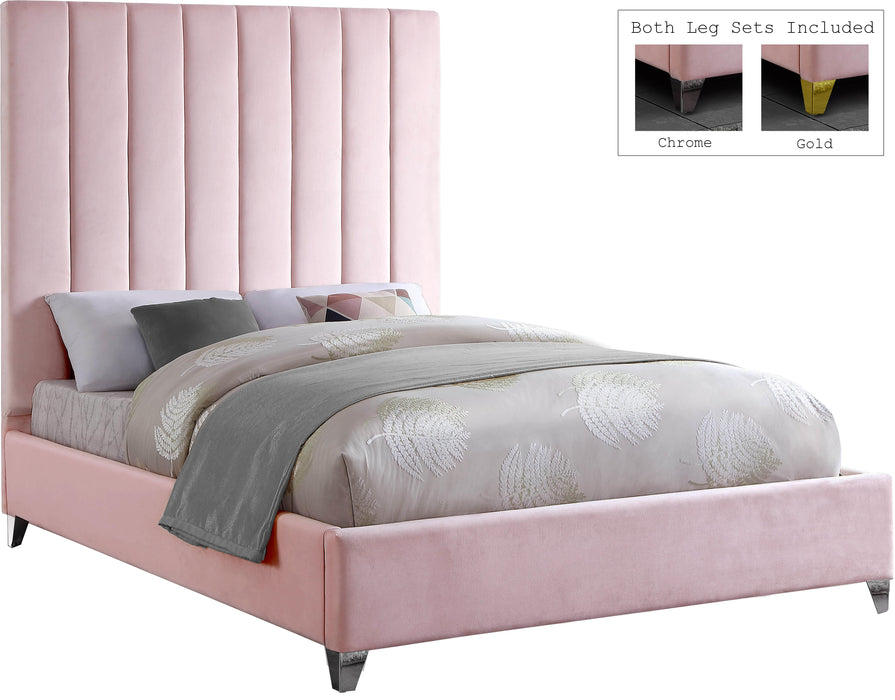 Via Pink Velvet Queen Bed - Bargain Furniture (Detroit, MI)