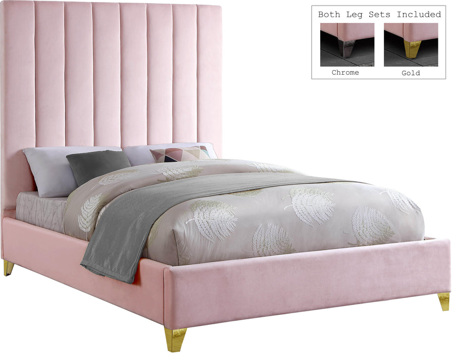 Via Pink Velvet Queen Bed - Bargain Furniture (Detroit, MI)
