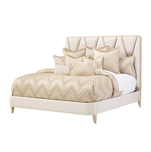 AICO La Rachelle Queen Upholstered Panel Bed in Medium Champagne image