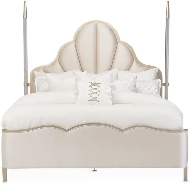 AICO Malibu Crest Cal King Scalloped Poster Bed in Chardonnay image