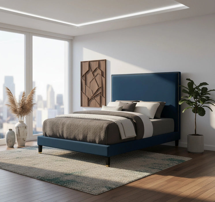 Harlie Navy Velvet Queen Bed