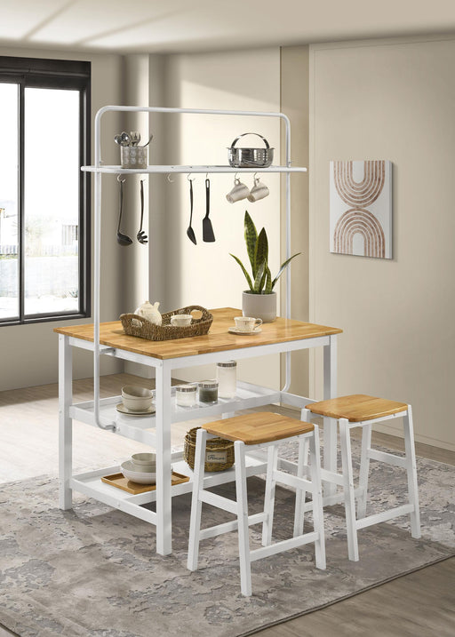 Edgeworth 3-piece Kitchen Island Counter Table Set White - Bargain Furniture (Detroit, MI)