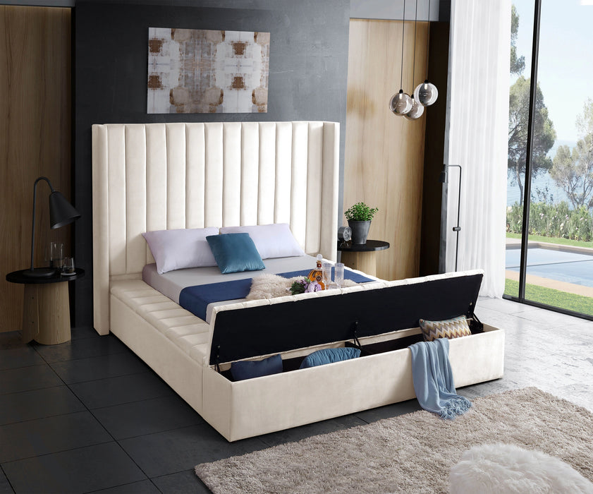 Kiki Cream Velvet King Bed (3 Boxes)