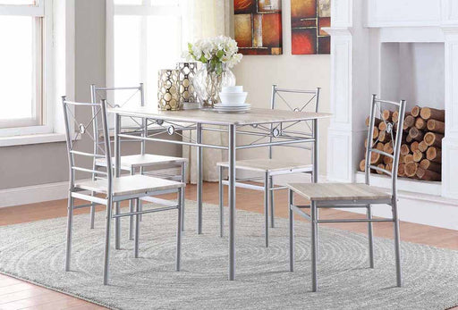 Anna Fontana 5-piece Rectangular Dining Set Brushed Silver - Bargain Furniture (Detroit, MI)
