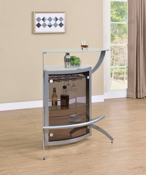 Dallas 2-shelf Home Bar Silver and Frosted Glass - Bargain Furniture (Detroit, MI)