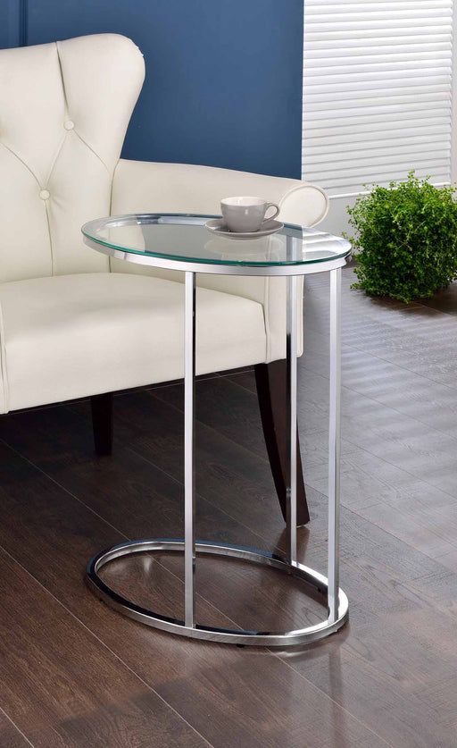 Kyle Oval Snack Table Chrome and Clear - Bargain Furniture (Detroit, MI)