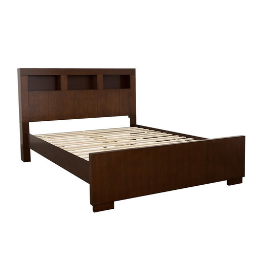 Jessica California King, E.king, & Queen Bed with Storage Headboard Cappuccino - Bargain Furniture (Detroit, MI)