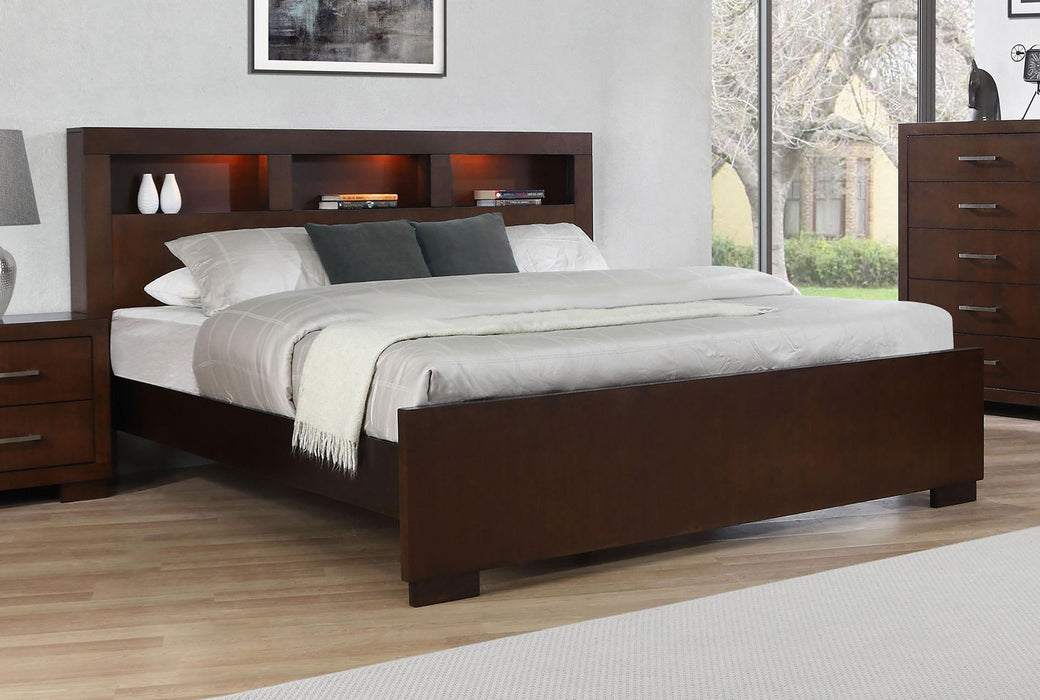 Jessica California King, E.king, & Queen Bed with Storage Headboard Cappuccino - Bargain Furniture (Detroit, MI)