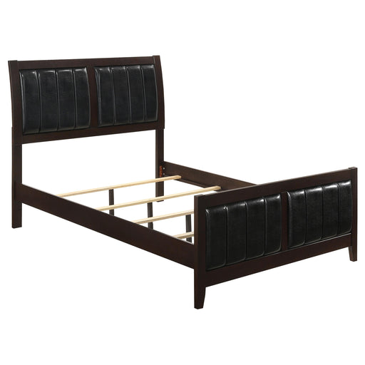 Carlton California King, E.King, & Queen Upholstered Bed Cappuccino and Black - Bargain Furniture (Detroit, MI)