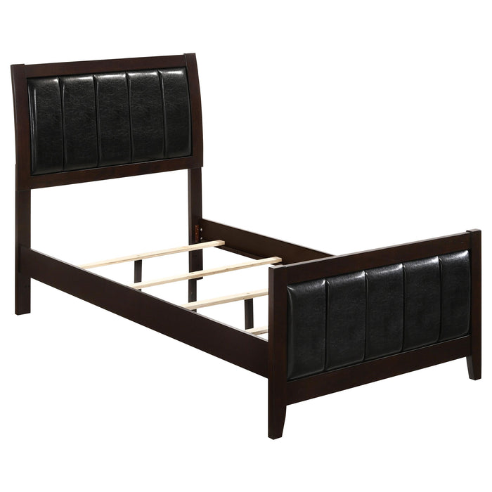 Carlton Full & Twin Upholstered Panel Bed Cappuccino and Black - Bargain Furniture (Detroit, MI)